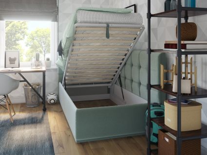 Кровать Nuvola Sabina угловая Velutto 26 (с подъемным механизмом)